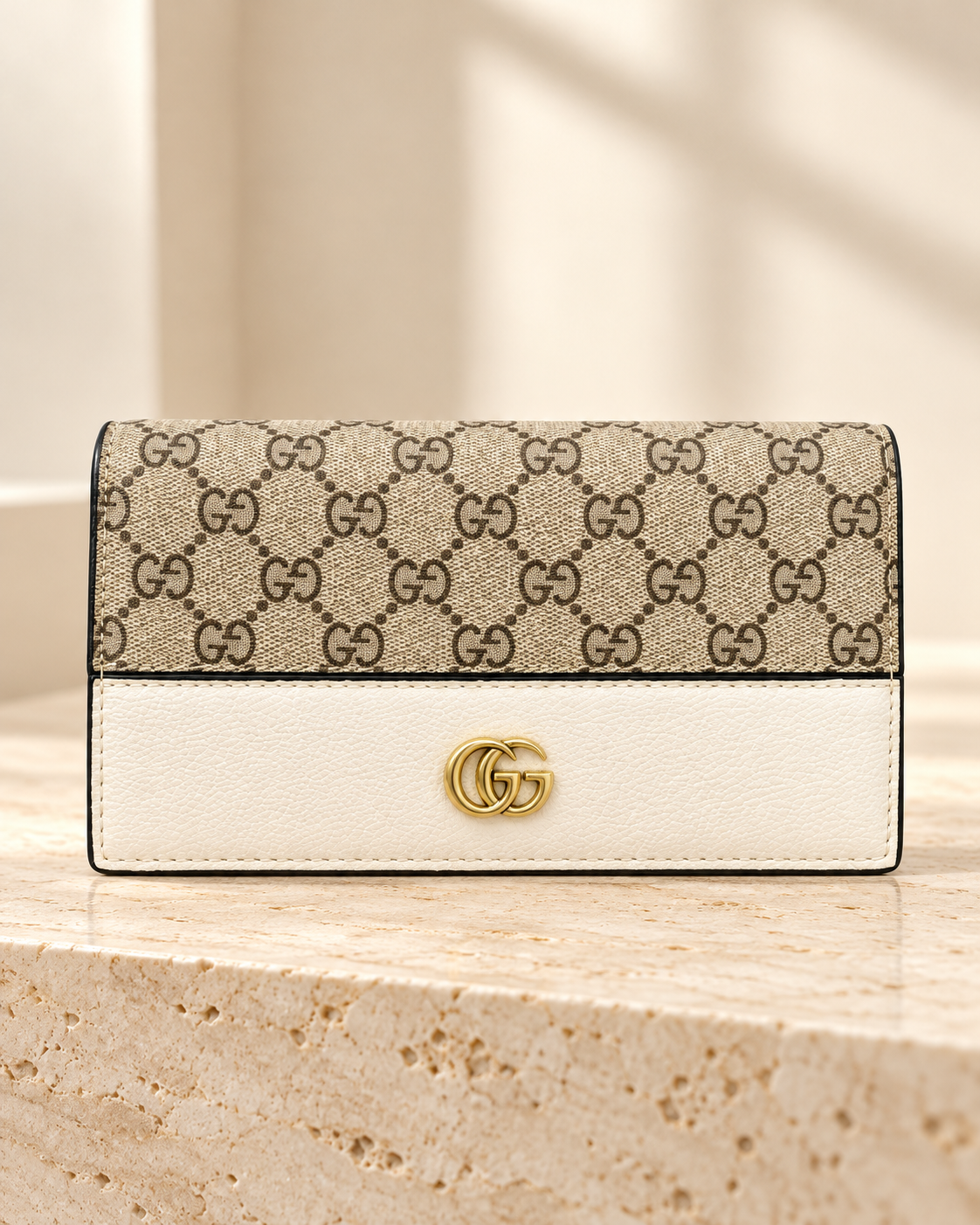 Gucci – Portefeuille long beige et blanc